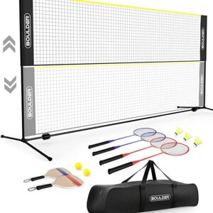 Boulder Sports Outdoor Net Set - All-in-One Badminton, Pickleball & Kids' Volleyball Net (10ft Wide x 5ft max Height) Sports Set - Portable Game Sets for Backyard, Adjustable Net, Beach or Driveway