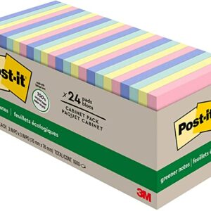 Post-it Greener Notes, 3x3 in, 24 Pads, America's #1 Favorite Sticky Notes, Sweet Sprinkles Collection, Pastel Colors, Clean Removal, 100% Recycled Material (654R-24CP-AP)