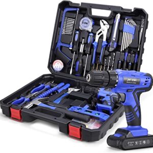 jar-owl Daily Household Tool Set with Drill, 21V Cordless Drill Drive Set with 112pcs Combo Hand Tool Kit for Mens Home Repair
