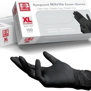 Basic Medical Black Nitrile Exam Gloves - Latex-Free & Powder-Free, 5 mil Gloves, NGPF-1047(pack of 100), X-Large