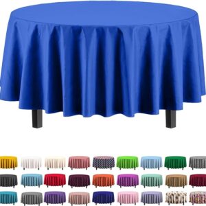 Exquisite 6-Pack Premium Plastic Tablecloth 84in. Round Plastic Table Cover - Dark Blue