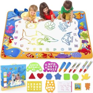 Water Doodle Mat - Kids Painting Writing Color Doodle Drawing Mat Toy Bring Magic Pens Educational Toys for Age 2 3 4 5 6 7 Year Old Girls Boys Age Toddler Gift