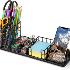 Desk Organizers and Accessories, Office Supplies Desk Organizer with Pen Holder, DIY Desktop Organiezr with Phone Holder, Sticky Note Tray, Paperclip Storage and Office Caddy for Office Home School