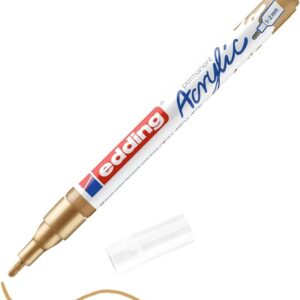 edding 5300 acrylic marker fine - gold - 1 waterproof acrylic paint marker - fine round nib 1-2mm - acrylic paint pen for drawing on canvas, art paper and wood - acrylic markers for pebbles