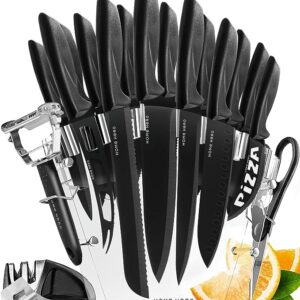 Home Hero Kitchen Knife Set, Chef Knife & Kitchen Sashimi Knives - Ultra-Sharp High Carbon Stainless Steel Knives with Ergonomic Handles (20 Pcs - Black)