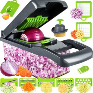 Vegetable Chopper, Pro Onion Chopper, Multifunctional 13 in 1 Food Chopper, Kitchen Vegetable Slicer Dicer Cutter,Veggie Chopper With 8 Blades,Carrot and Garlic Chopper With Container (Gray)